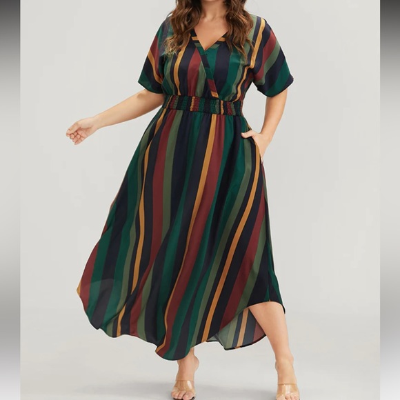 Stipe Dress Black Blue Gold Green - Picture 1 of 3